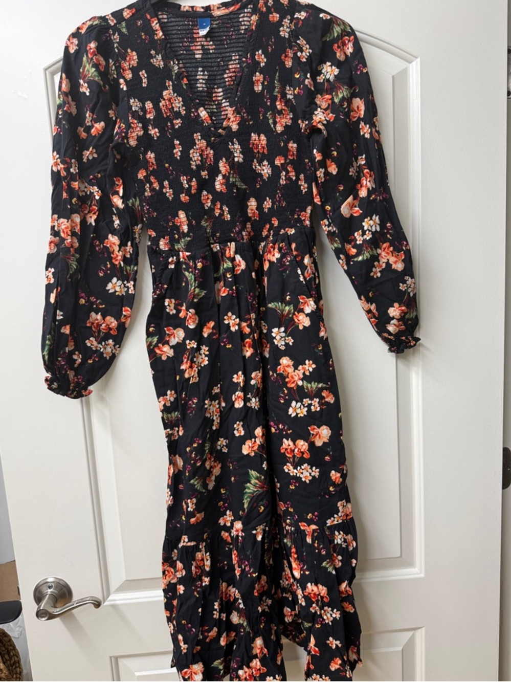 Old Navy Black Floral Smocked V-Neck Jumpsuit
